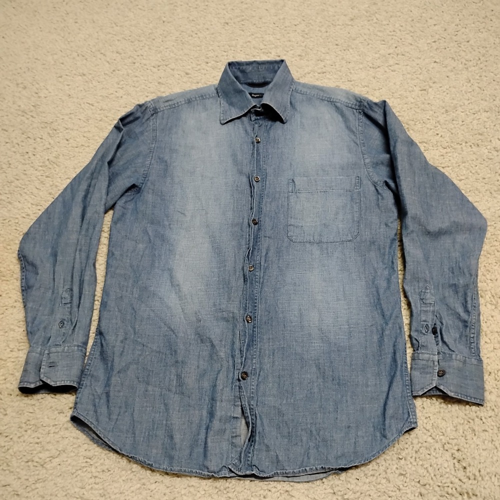 Ermenegildo Zegna Sport Shirt Men Small Blue Denim Button Faded Western Designer